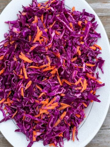 red cabbage slaw on a platter