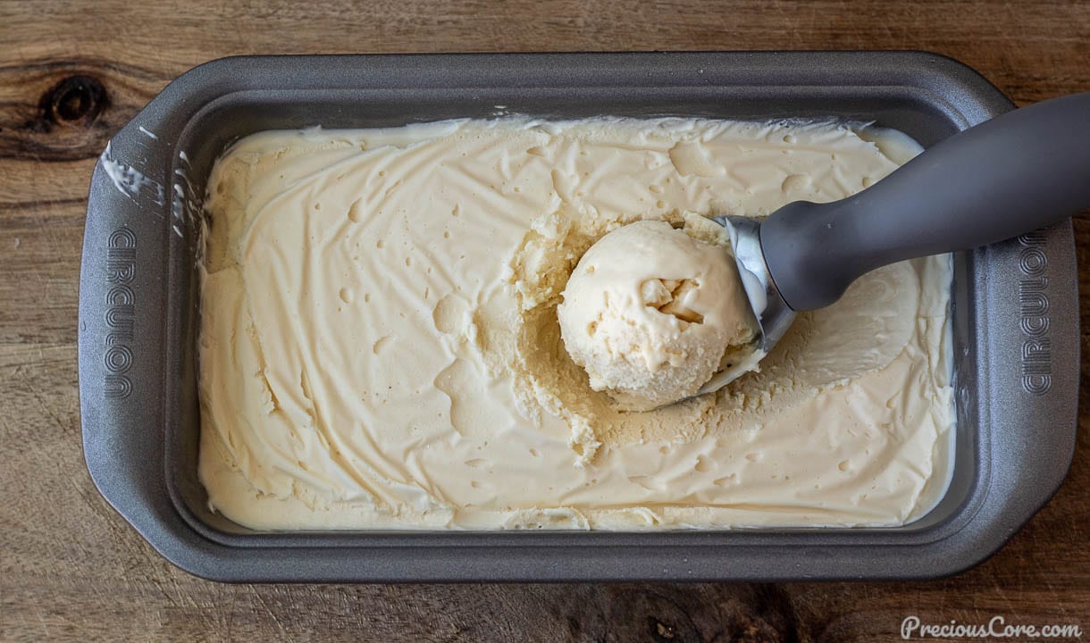 homemade vanilla ice cream in a loaf pan