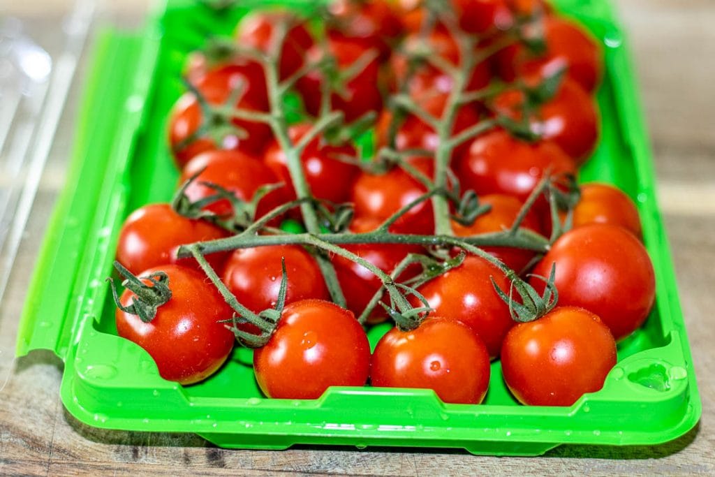 Cherry tomatoes on the vine.