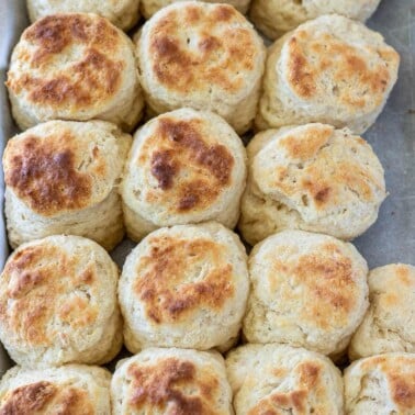 Biscuits made with cream cheese on a baking sheet.