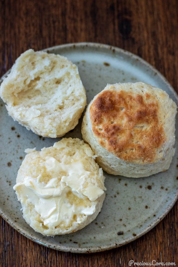 Cream cheese biscuits with butter spread on