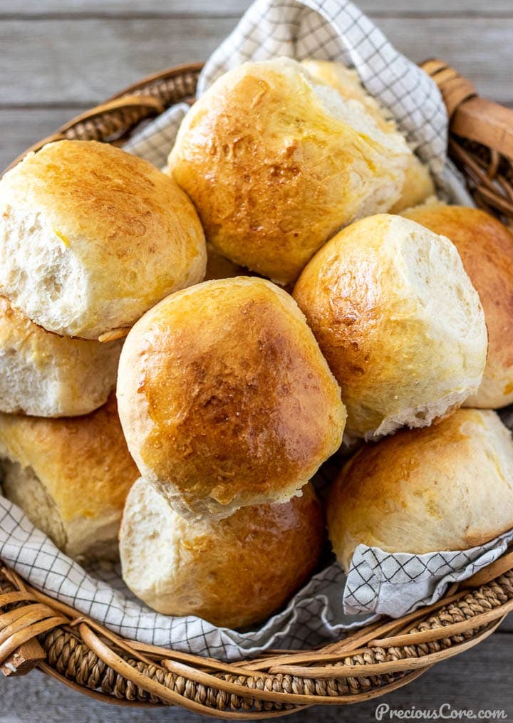 Easy Dinner Rolls in a basket