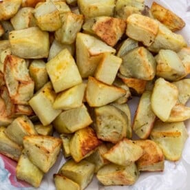 roasted potatoes on a platter