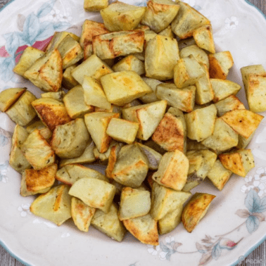 Square image of roasted potatoes