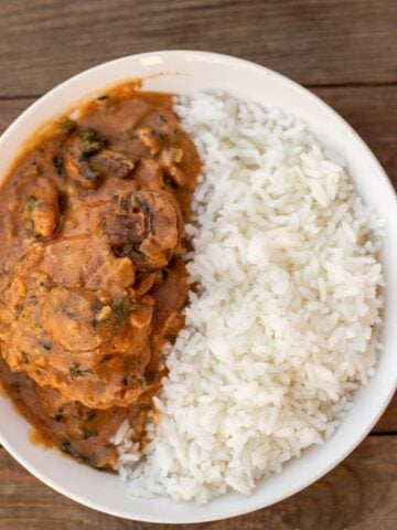 Peanut Stew and Rice in Bowl