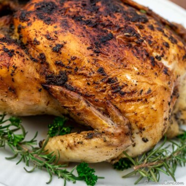 Square image of herb roasted chicken.