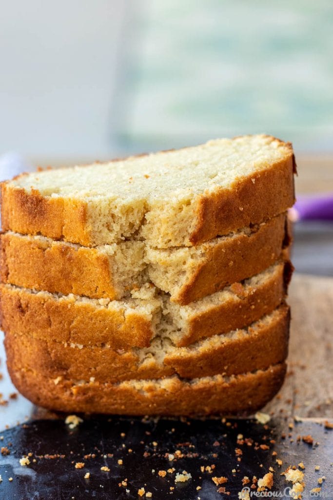 Vanilla Pound Cake Slices Piled on each other