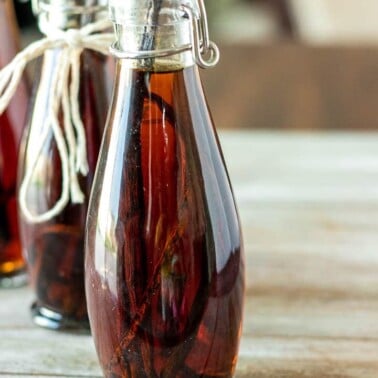 Homemade vanilla extract in bottles