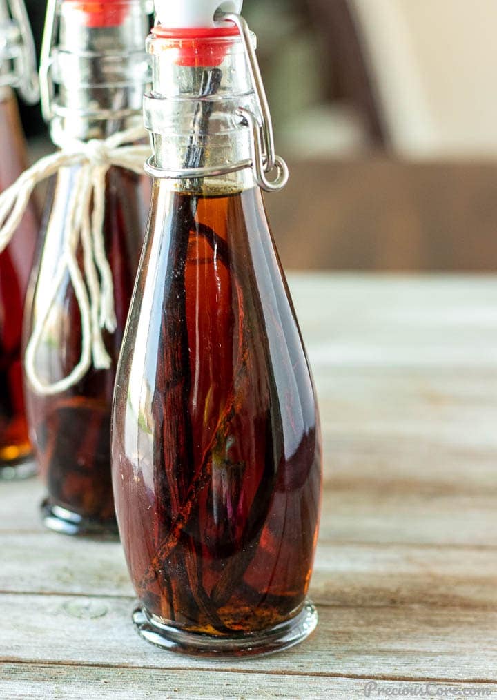 Homemade vanilla extract in bottles