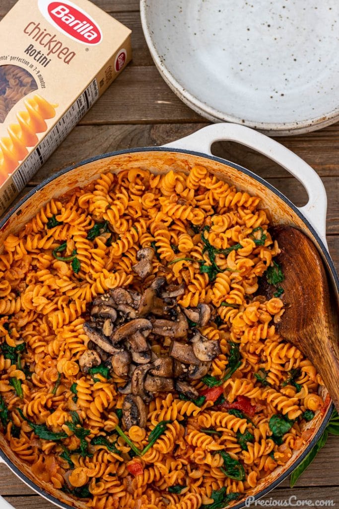 Pot of pasta, bowl nearby