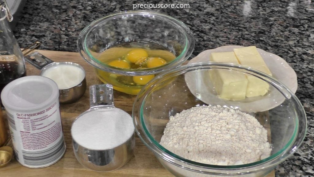 Shot of pound cake ingredients