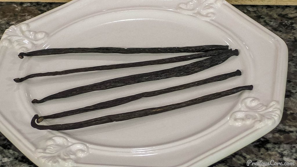 Tahitian vanilla beans on a plate