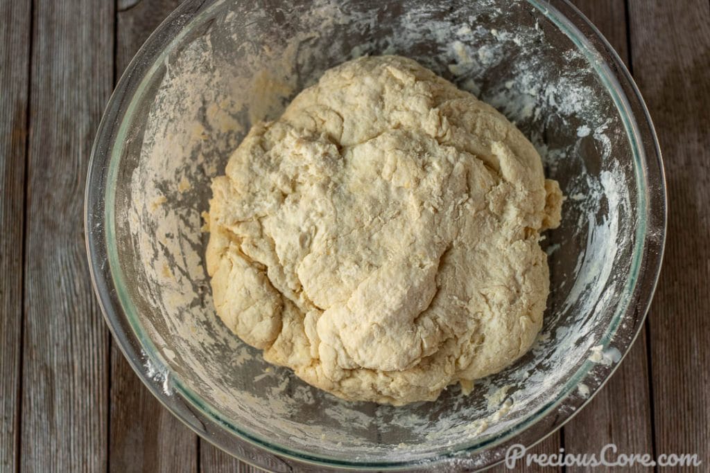 Homemade biscuit dough in a bowl