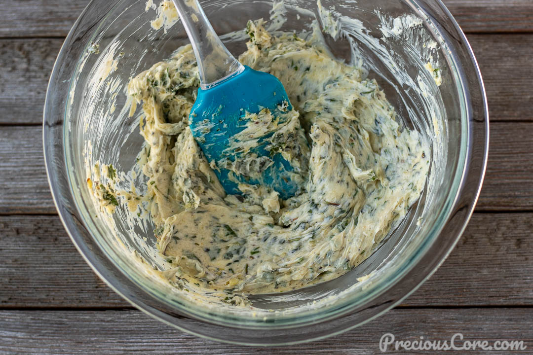 Garlic herb butter in a bowl