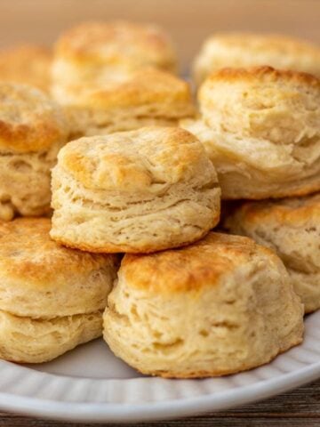 Stacked Buttermilk Biscuits on platter