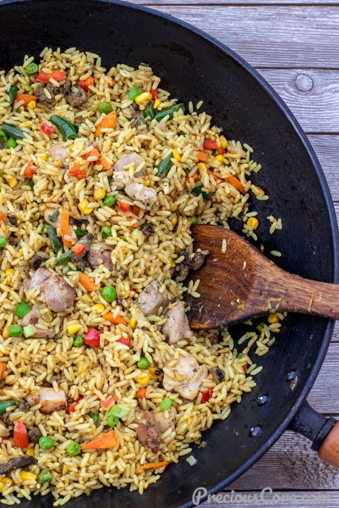 Chicken Fried Rice in a wok