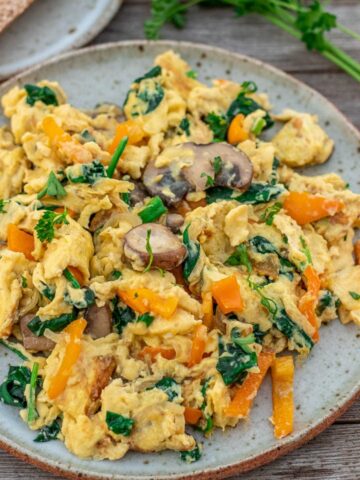 Vegetable scrambled eggs on a plate
