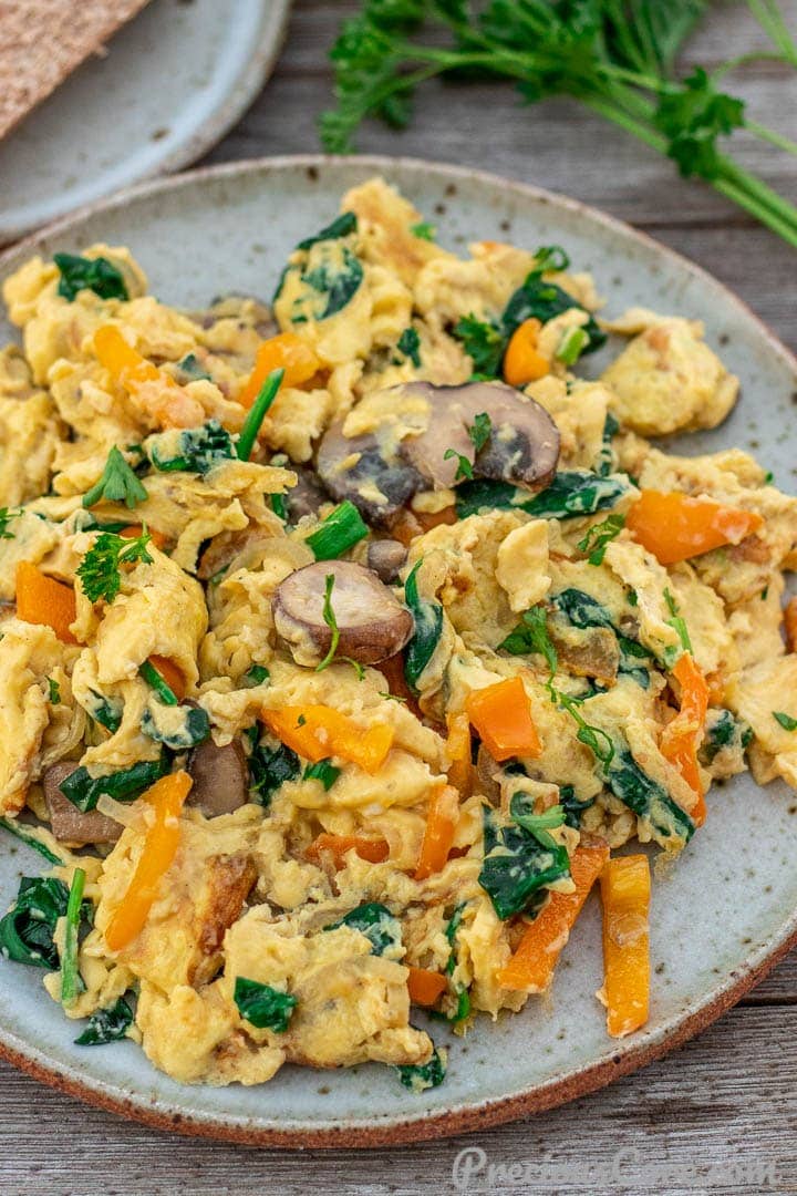 Vegetable scrambled eggs on a plate