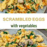 Collage of 2 photos of vegetable scrambled eggs