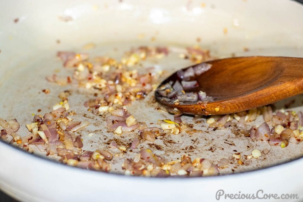 Sautéing onions in pot 