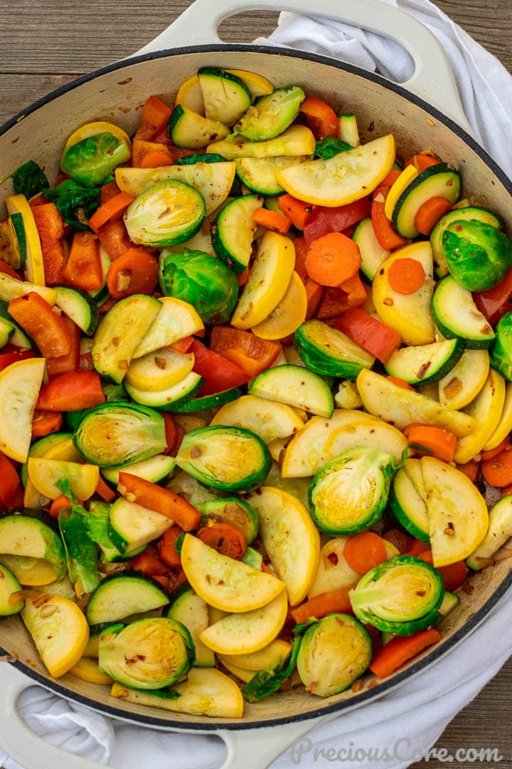 Sautéed vegetables in pot