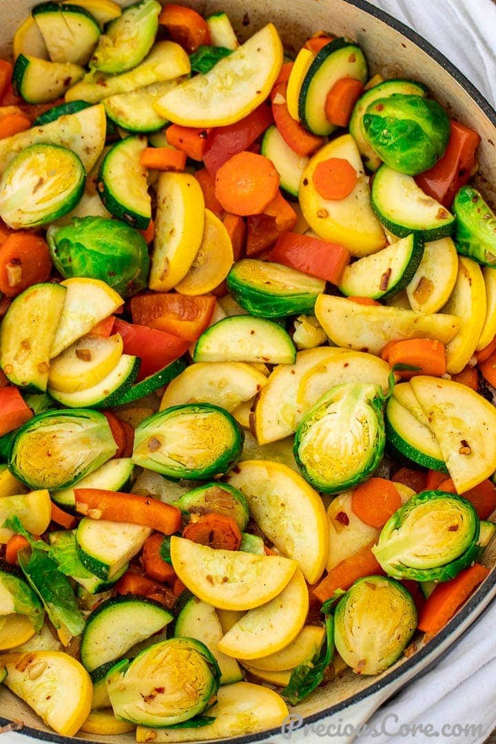 Sauteed vegetables in a braiser