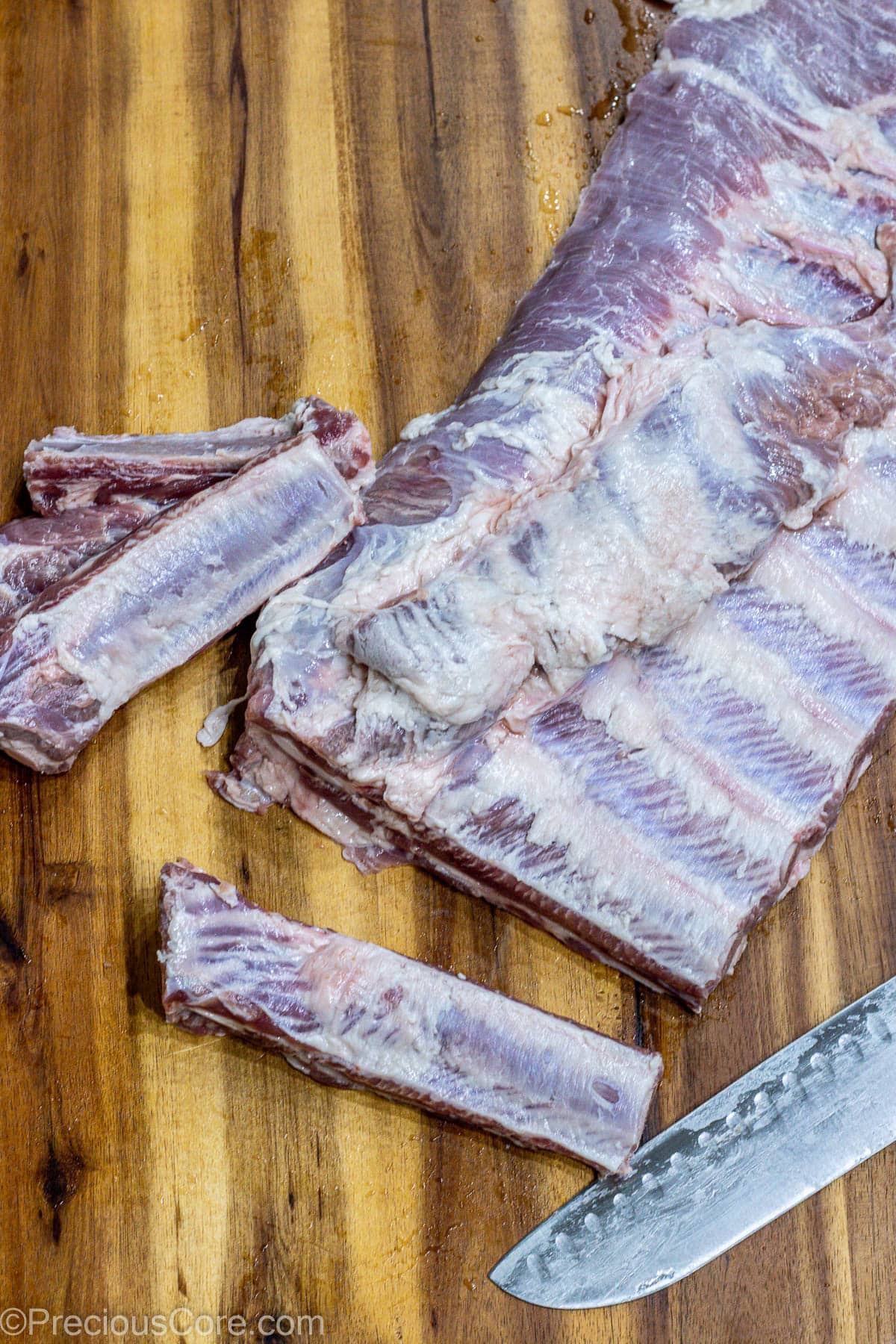 Rack of ribs cut into individual portions