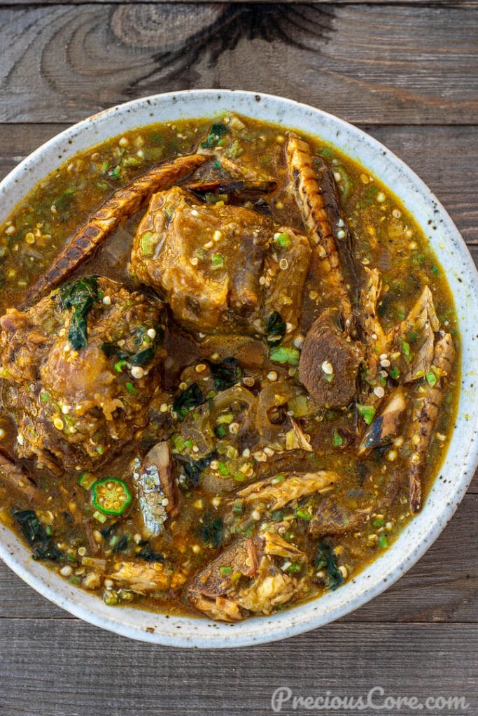 A bowl of okra soup.