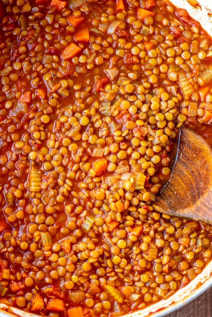 Cooked Lentil Stew in pot