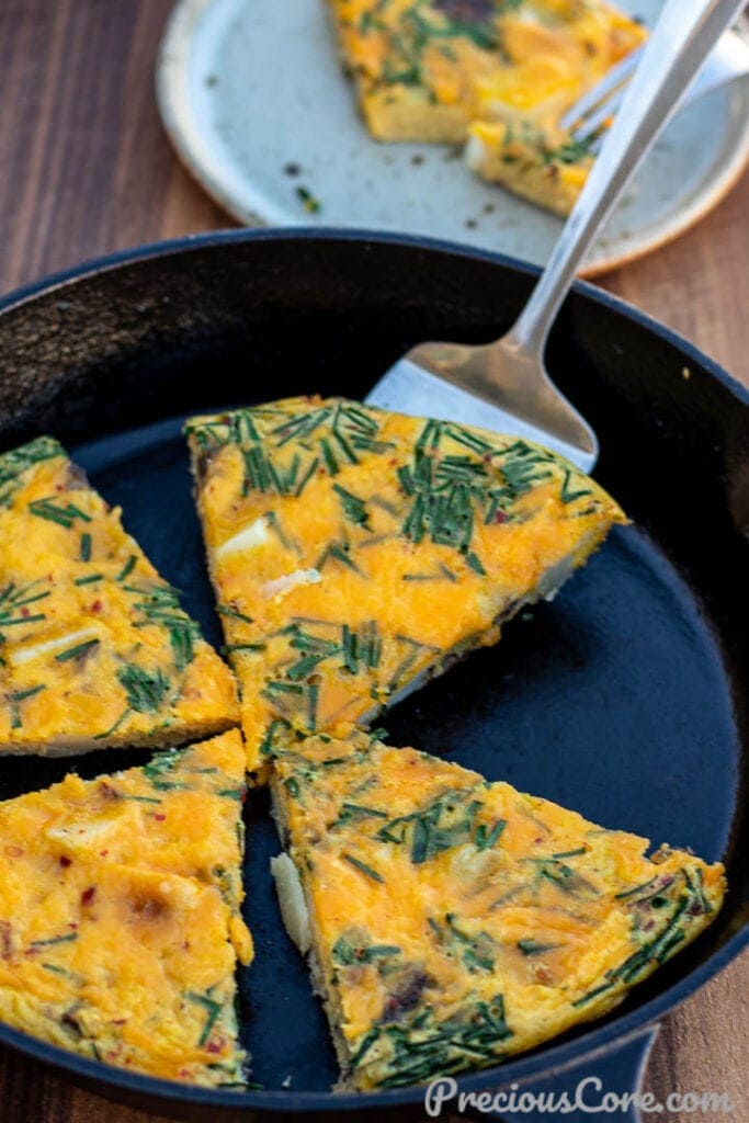 Slices of Potato Frittata in skillet