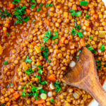 Pot of Lentil Stew with "Lentil Stew" text added