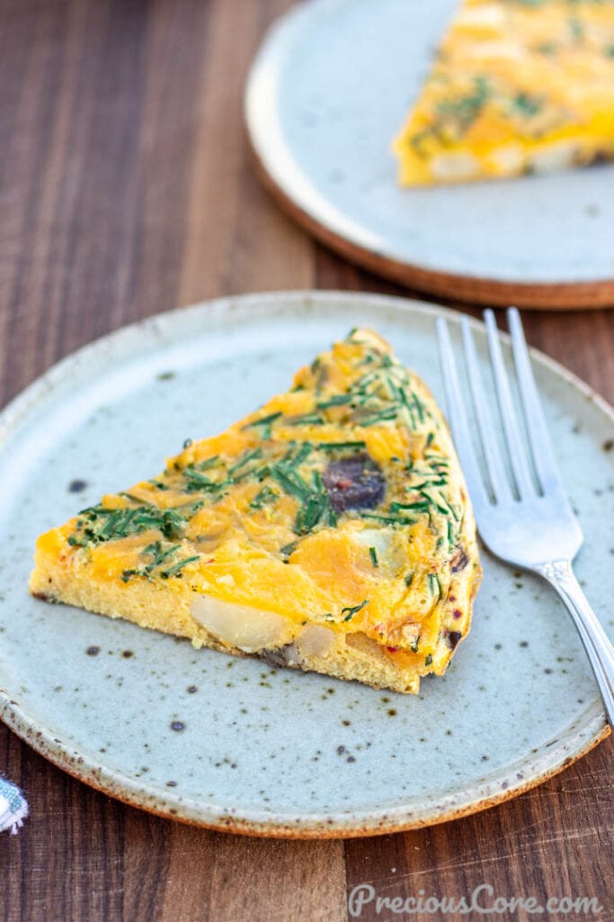 Slice of potato frittata on a plate