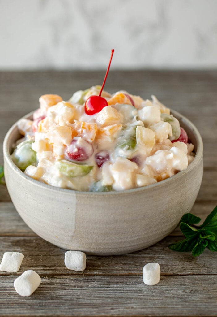 Bowl of ambrosia salad with yogurt