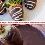 Collage of 2 pictures of chocolate dipped strawberries