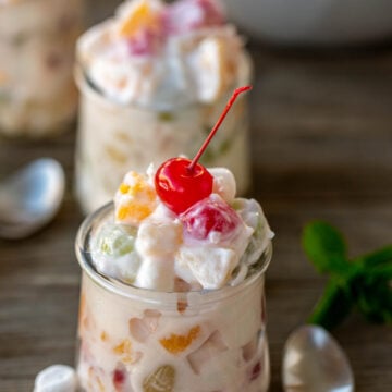 Ambrosia Salad in dessert cups.