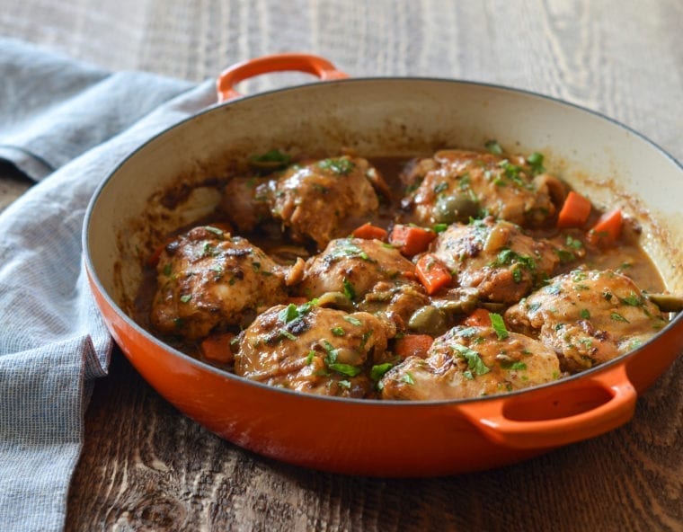 Chicken Tagine in a cast iron braiser