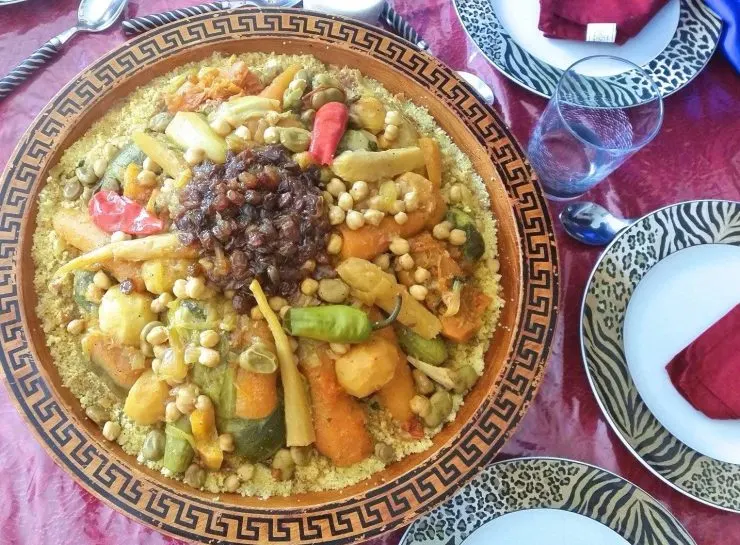 Moroccan Couscous in dish - North African dinner