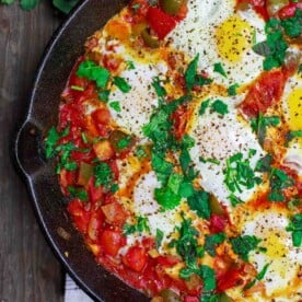 Shakshuka in a cast iron pan