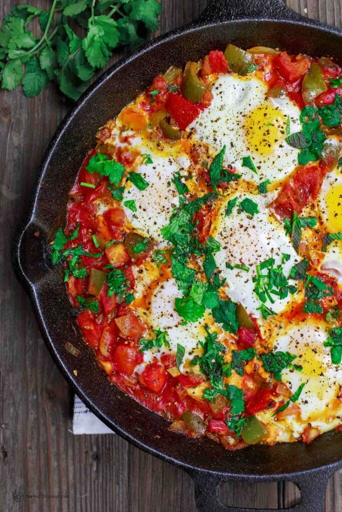 Shakshuka in a cast iron skillet