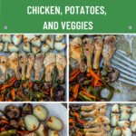 Collage of images of sheet pan dinner