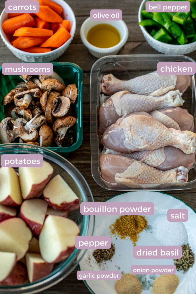 Ingredients for sheet pan chicken and potatoes meal
