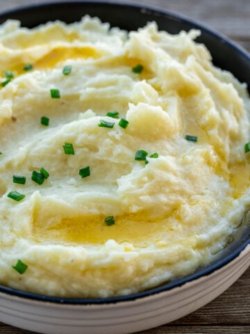 A bowl of buttermilk mashed potatoes