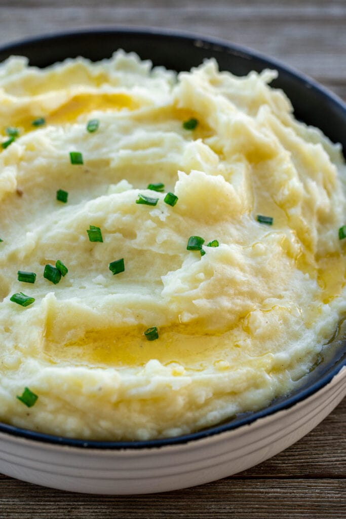 A bowl of buttermilk mashed potatoes