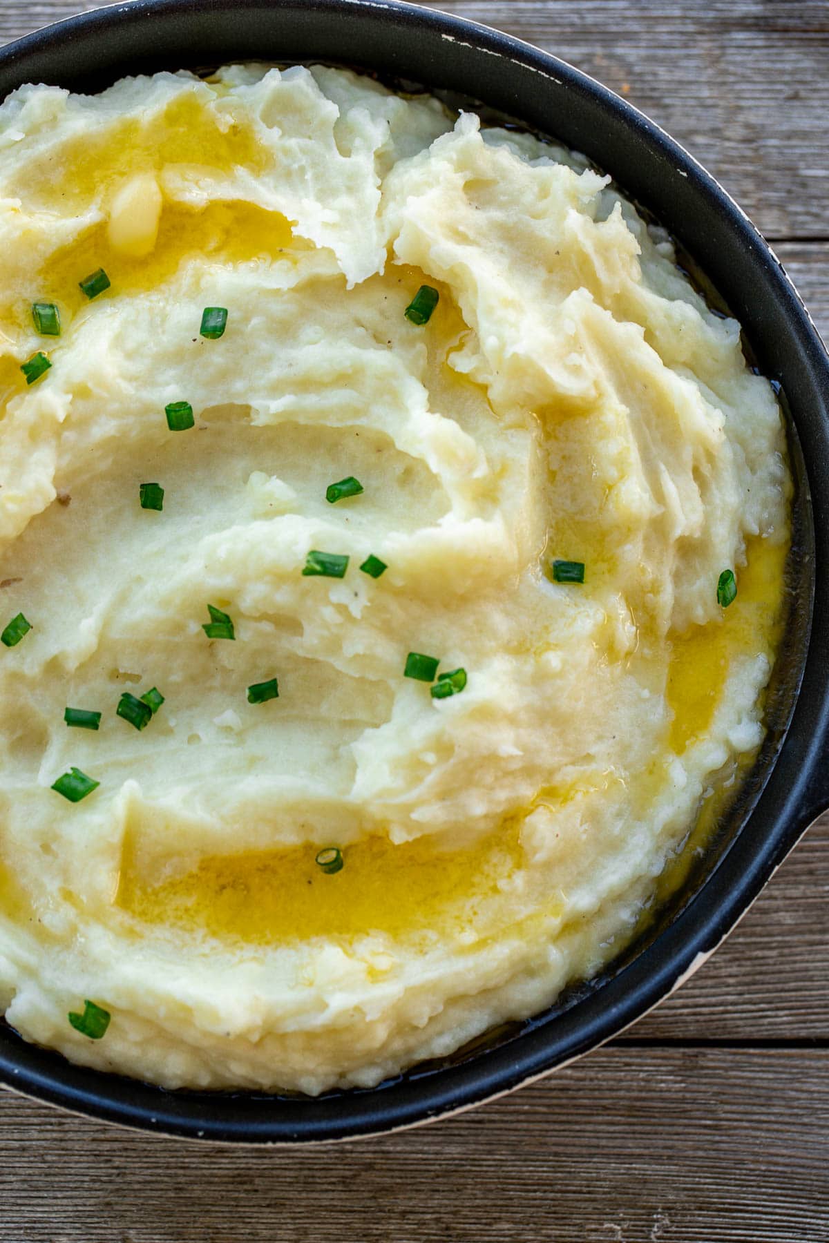 Buttermilk Mashed Potatoes topped with chopped green onions.