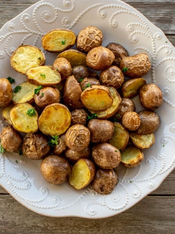 Large plate of roasted potatoes