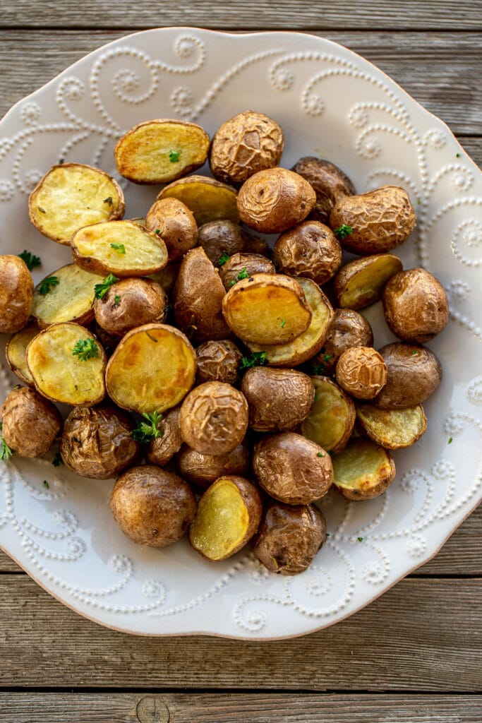 Large plate of roasted potatoes