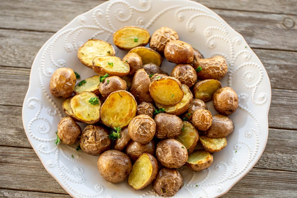 landscape picture of oven roasted baby potatoes