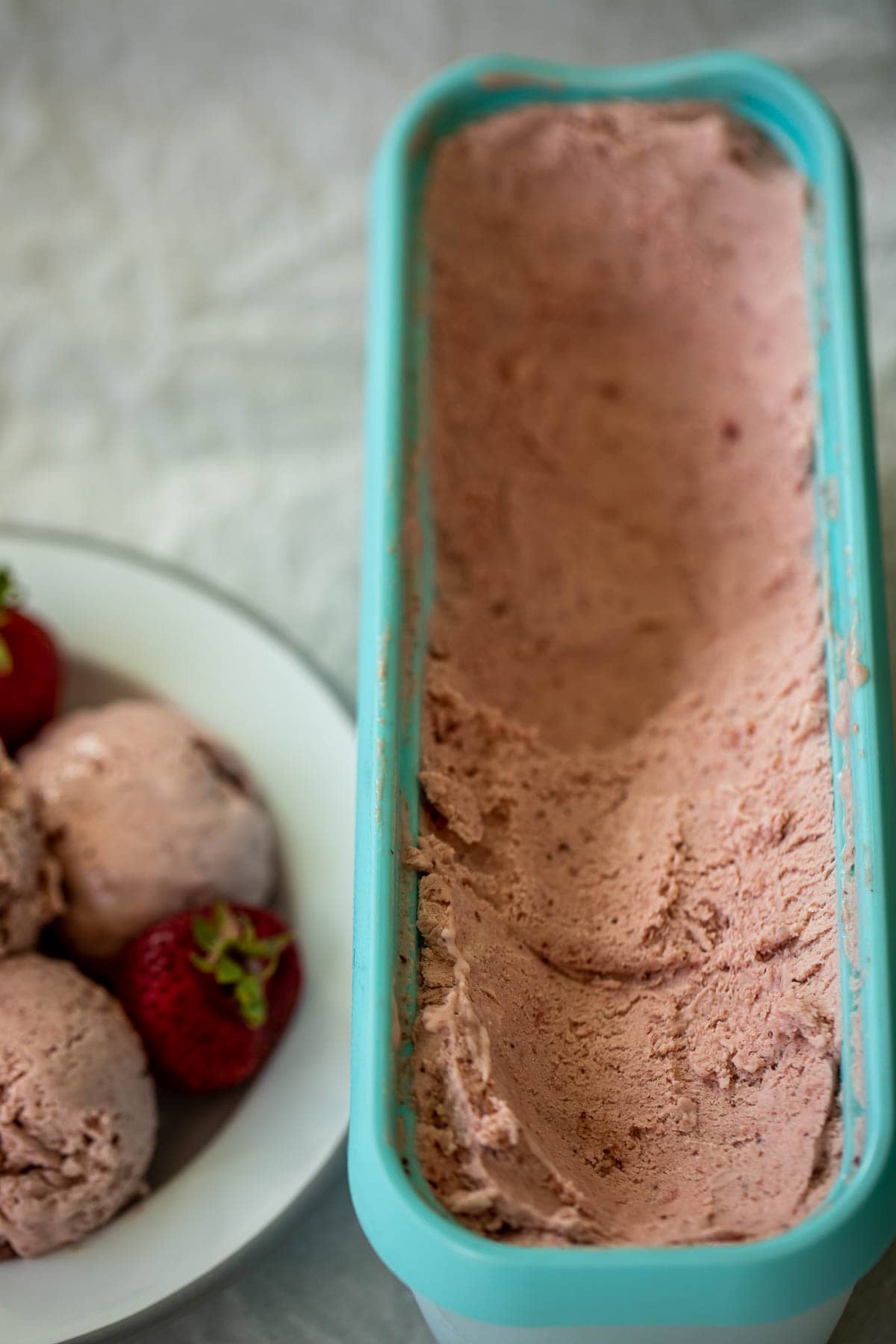 bowl of creamy strawberry ice cream