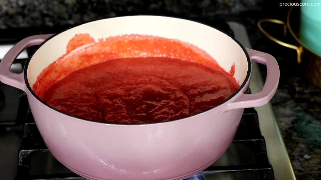 boiling pot with strawberry reduction