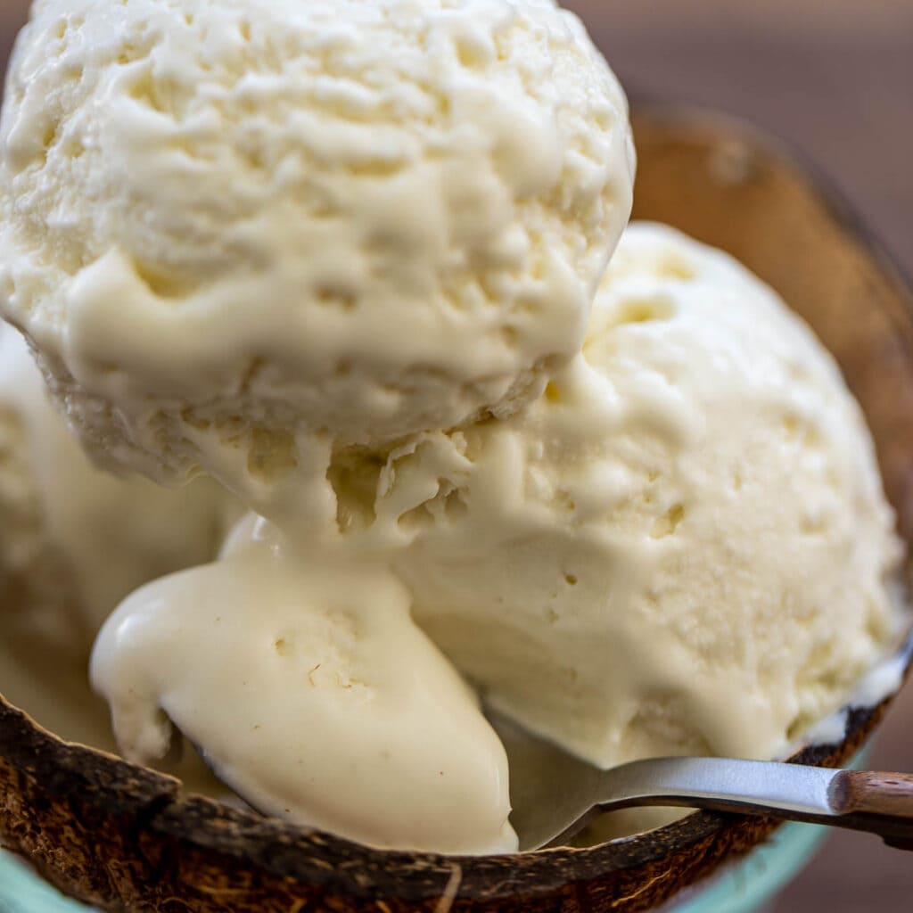 Square image of coconut ice cream